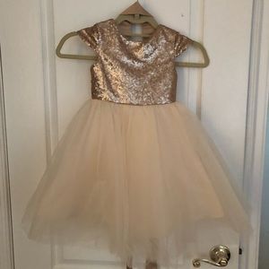 Gold sequin and tulle flower girl dress